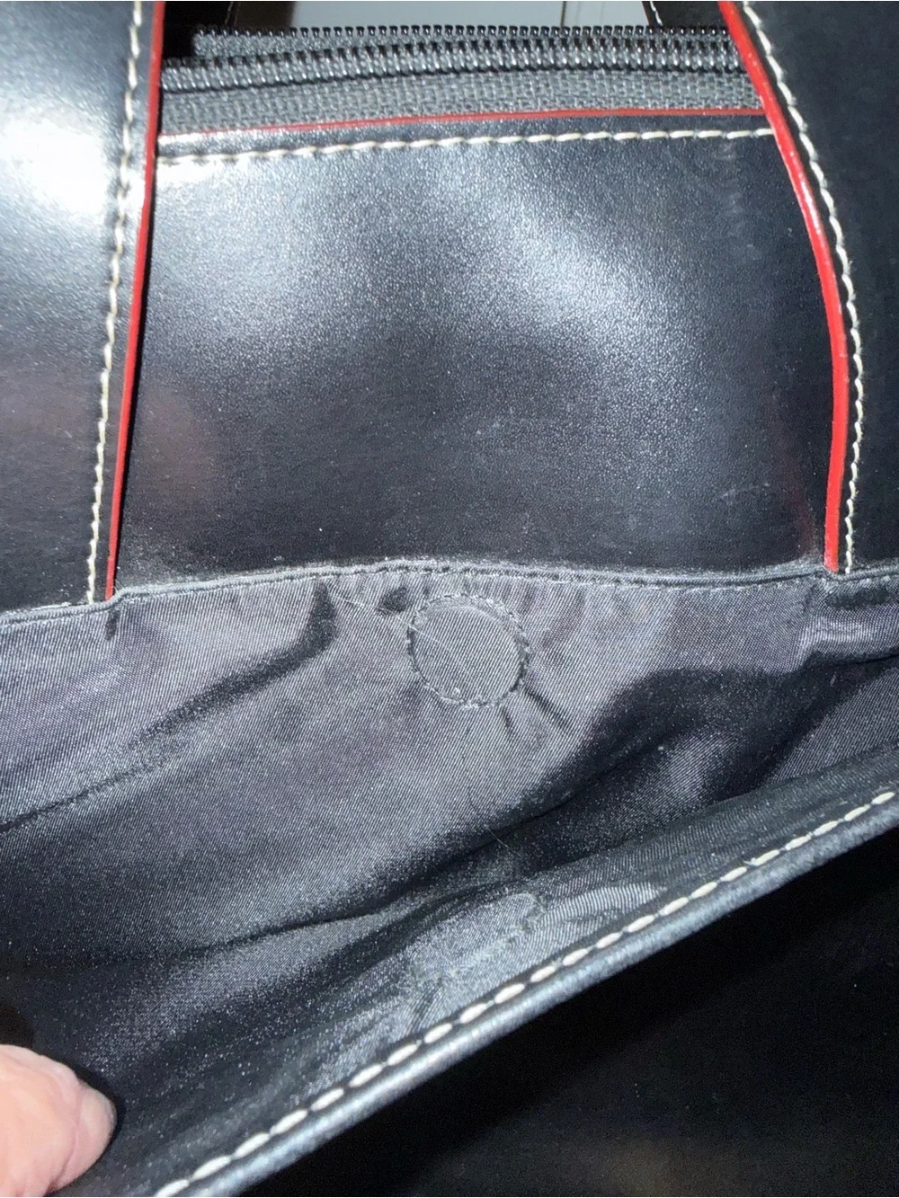 Lodis Black Leather Briefcase with Red Edge Accents